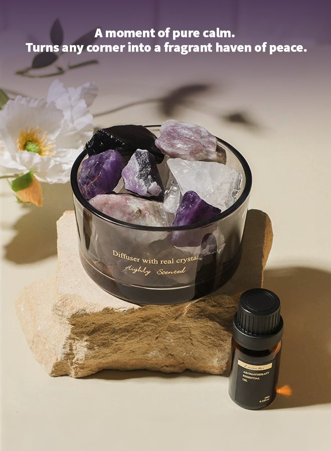 بيوتيفول مجموعة حجارة موزع عطور بلورية بدون لهب مع زيت اللافندر العطري، صندوق هدايا عطور منزلية من حجارة الجمشت الأرجوانية، موزع عطور اللافندر طويل الأمد لغرفة النوم والمكتب من Noon - Image 2